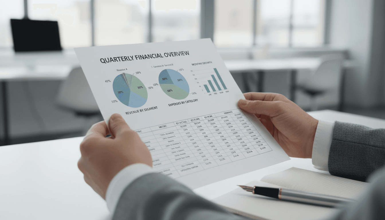 Hands holding organized financial summary with clear data and charts