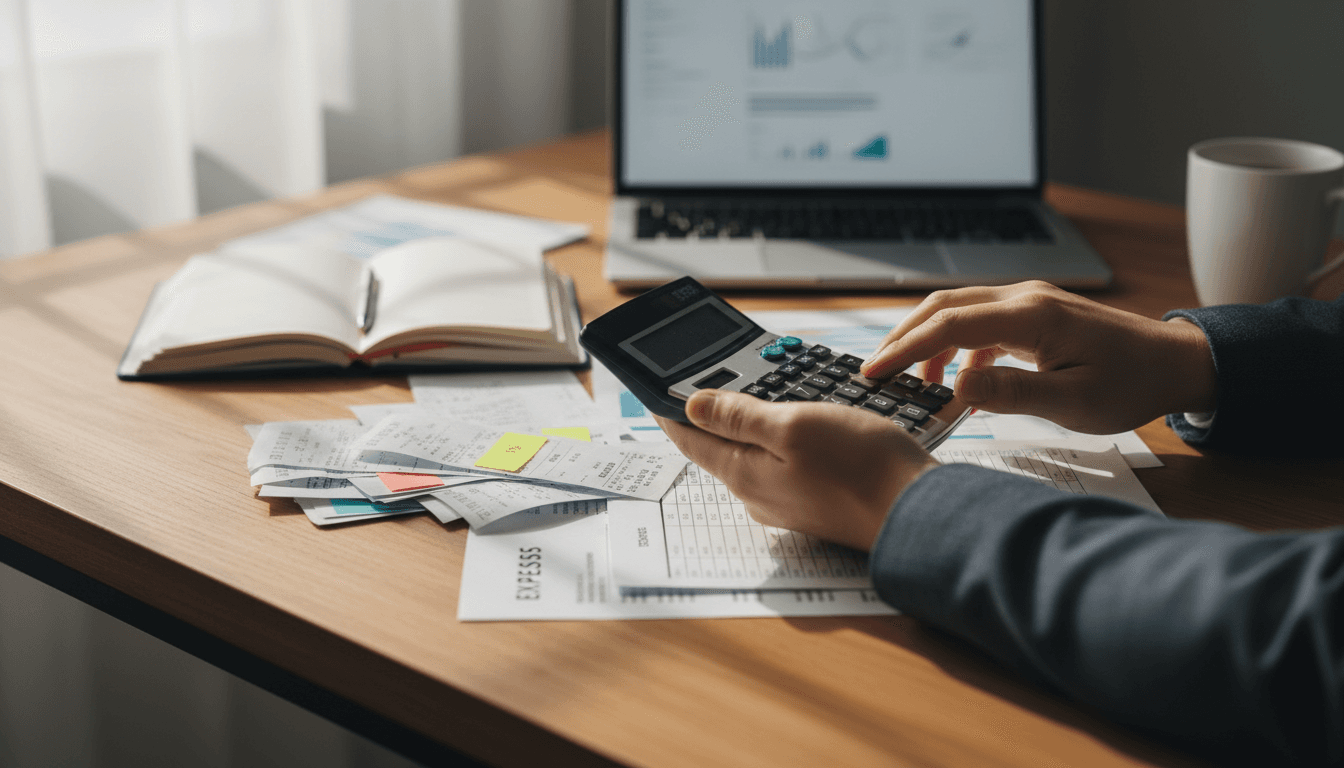 Professional accountant organizing financial records and documents at a workspace desk