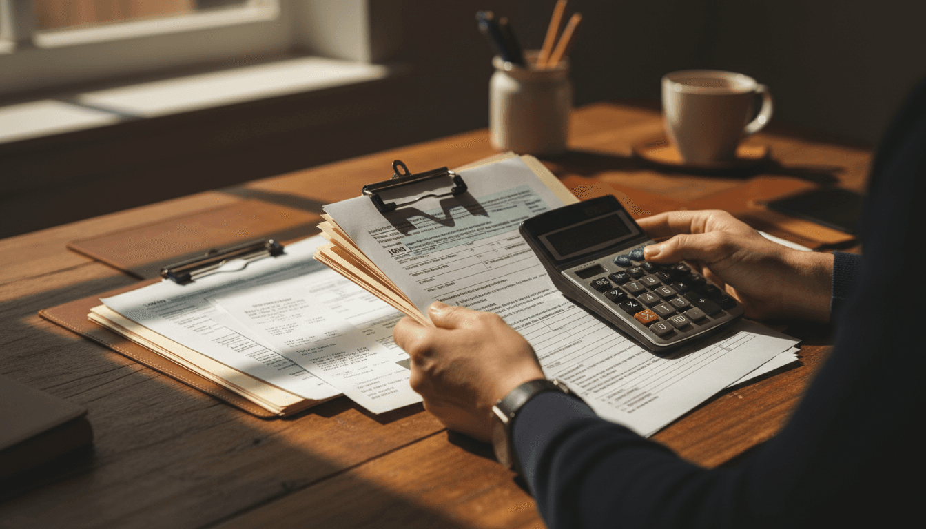 Tax preparation documents and calculator